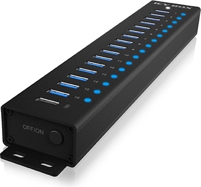 USB razdelilnik ICY BOX IB-HUB1717 s 16 priključki USB 3.2 Gen 1 + polnilni priključek