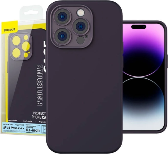 Baseus silikonski ovitek za iPhone 14 Pro, vključno s kaljenim steklom in čistilnim setom