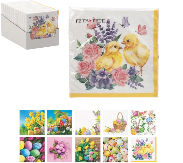 Velikonočne papirnate serviete Jagnje v cvetlicah 33 × 33 cm, 3-slojne, 20 kos