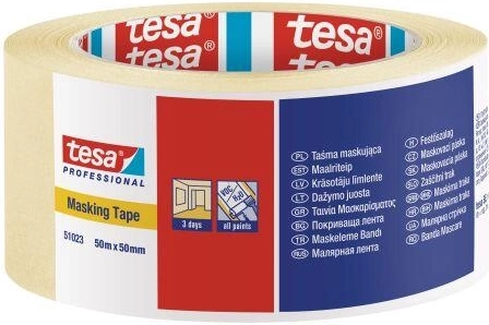 Krepp maskirni trak 50 mm × 50 m rumen Tesa