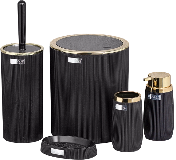 Okrogli kopalniški komplet 5 kosov črna/zlata