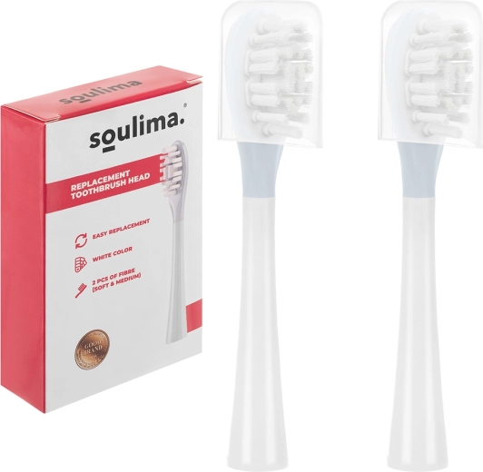 Nadomestne glave za sonično zobno ščetko Soulima X800 bele (soft + medium) 2 kosa