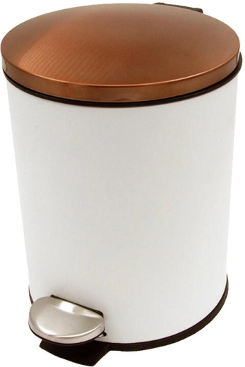 Stopalka za koš za smeti 5 l, okrogel s plastičnim vložkom – bel z bakrenim pokrovom