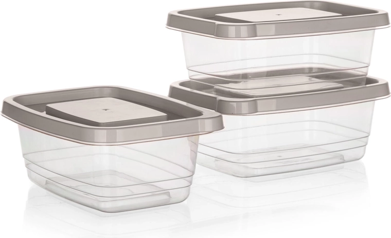Komplet pravokotnih posod za živila 1,13 l – 3 kosi, prozorne z pokrovom Latte