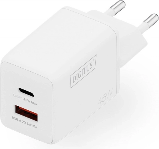 Omrežni polnilec GaN II 45 W, 1× USB‑C in 1× USB‑A, PD 3.0 in QC 3.0, bel