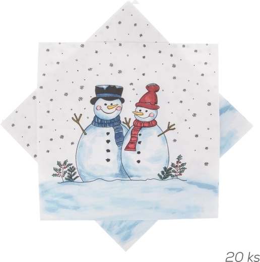 Papirnati prtički z motivom snežaka 33 × 33 cm, 20 kosov