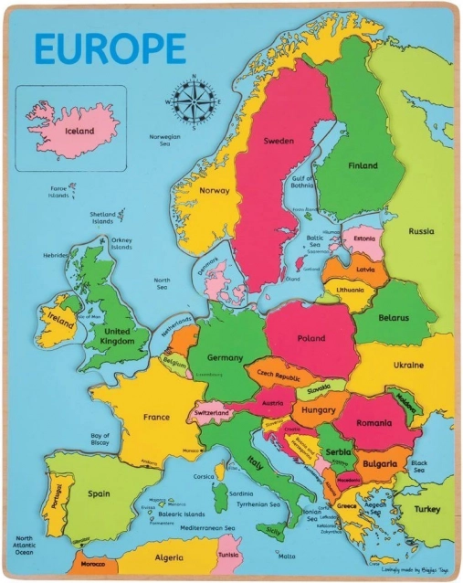 Bigjigs Toys lesene puzzle zemljevid Evrope, 25 kosov