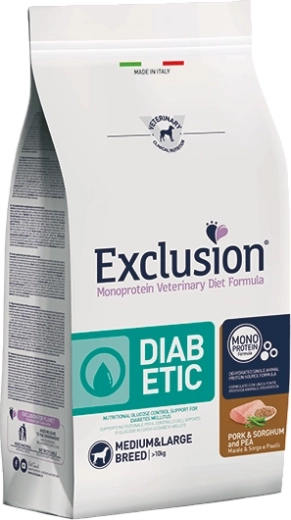 Exclusion Diabetic za srednje in velike pasme – svinjina s sirkom in grahom 2 kg