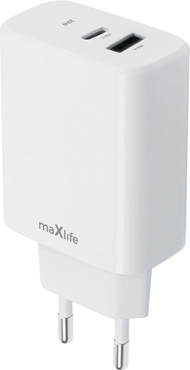 Omrežni hitri polnilec MAXLIFE 20 W z USB‑C in USB‑A