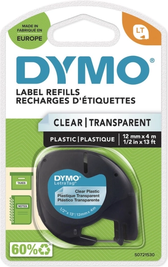 Trak DYMO LetraTag 12 mm x 4 m, prozoren plast