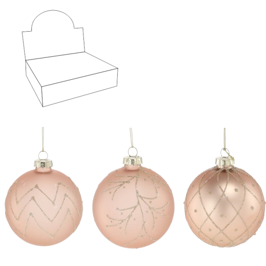 Komplet steklenih božičnih krogel premera 8 cm v bež barvi, mešanica vzorcev (12 kosov)