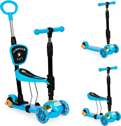 Otroški skiro 3v1 z LED kolesi - modra ECO Toys