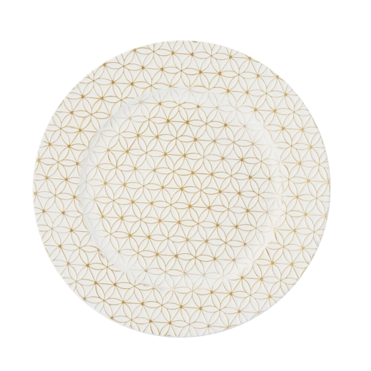 White-gold round charger plate with geometric pattern – set of 6 pcs