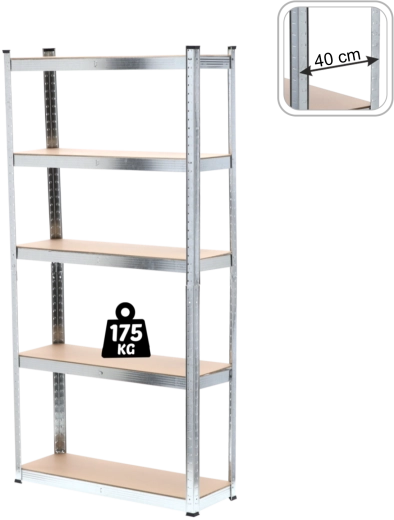 Petnadstropni kovinski regal 180 × 90 × 40 cm, nosilnost police 175 kg