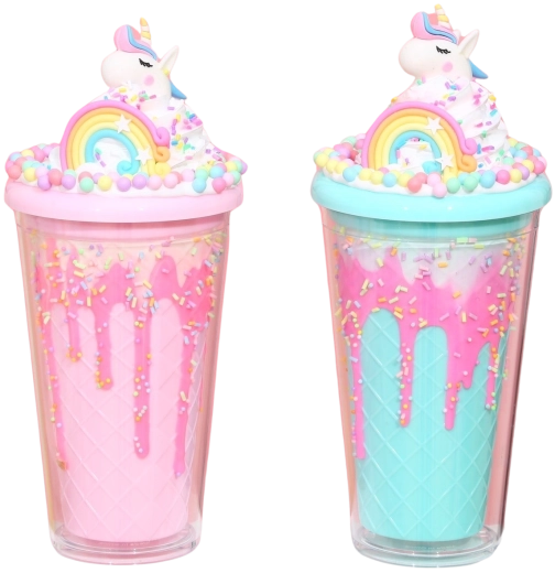 Lonček s pokrovčkom in slamico Mavrični samorog 480 ml – več barv