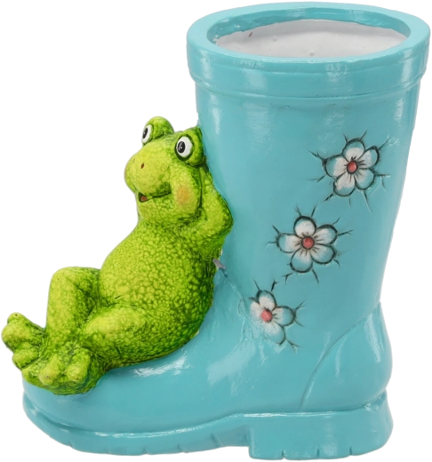 Vrtni lonček v obliki škornja z žabo