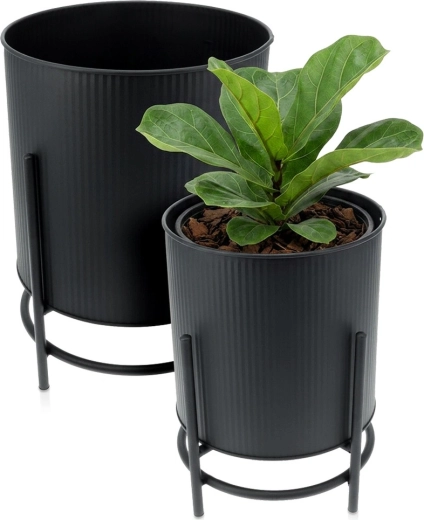 Metal plant pot stand with cover, black – set of 2 pcs