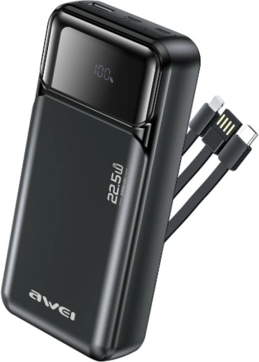 Awei powerbank 20000 mAh z vgrajenimi kabli