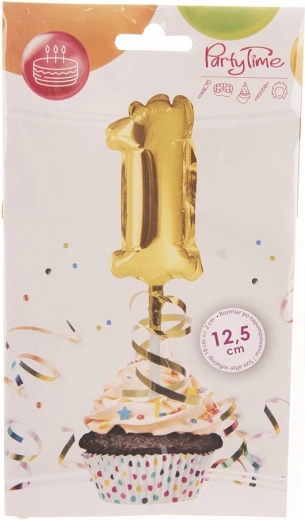 Folijski balon številka 1 z motivom torte, zlat, 12,5 cm