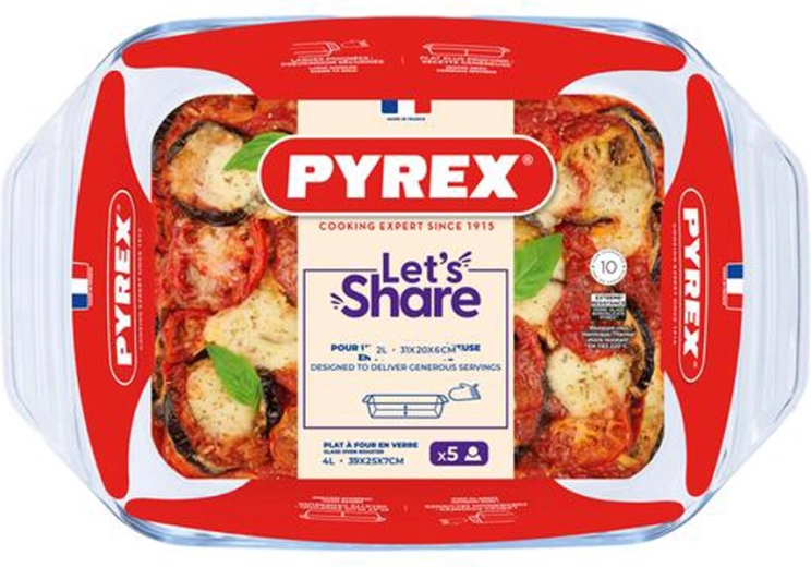 Steklen pekač z ročaji Pyrex 39 × 25 cm, 4 l, borosilikat