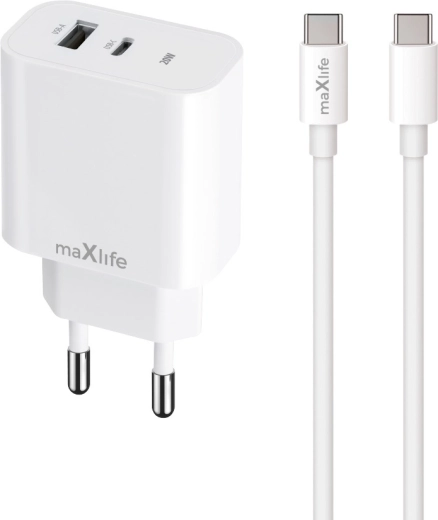 Maxlife MXTC-06-20AC hitri polnilnik USB-C + USB-A 20 W s kablom USB-C/USB-C