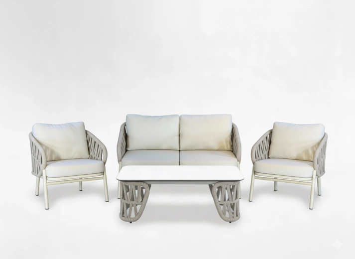 Vrtna aluminijasta sedežna garnitura 2+1+1 s klubsko mizico, bež