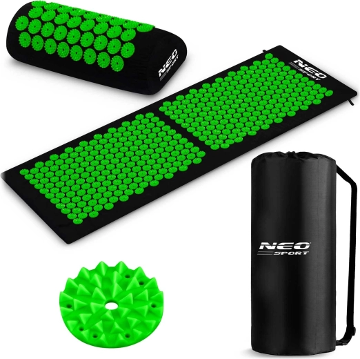 Neo Sport acupressure mat with spikes, black-green (set with pillow and bag)