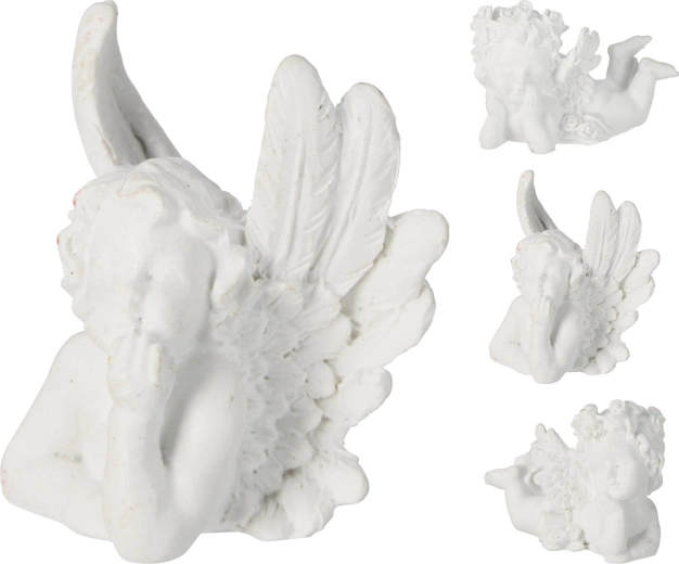 Dekorativni ležeči angel 6–7 cm, bel, mešanica vrst