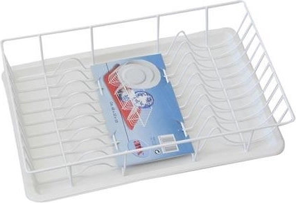 Odkapovalnik za posodo s plastičnim pladnjem 48 × 32 cm, bel