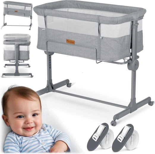 Pristavljena posteljica z vzmetnico NUKIDO, siva