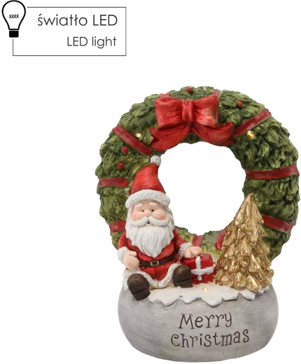 Božična figurica venec s Šantkom z napisom Merry Christmas, LED 22 × 21 × 40 cm