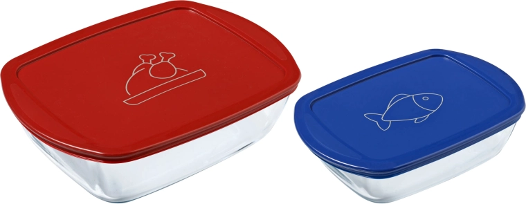 Set pravokotnih steklenih posod PYREX 1,2 l in 2,5 l