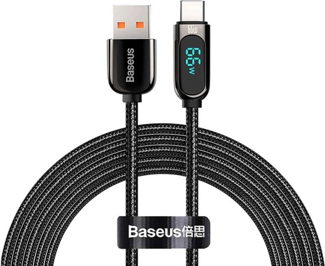 Kabel Baseus USB-C z zaslonom 66W, 2 m črn
