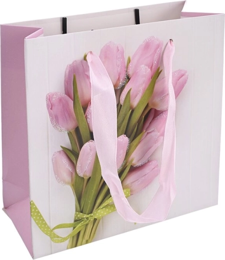 Darilna papirnata vrečka z motivom tulipana 15 × 6 × 15 cm