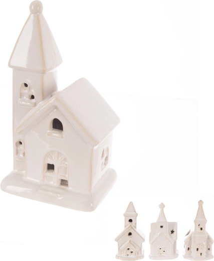 Porcelanasta cerkev z LED osvetlitvijo, bela (4 različice)
