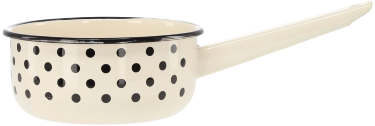 Emalirana kozica z ročajem 1,5 l, 16 cm, bela s pikami