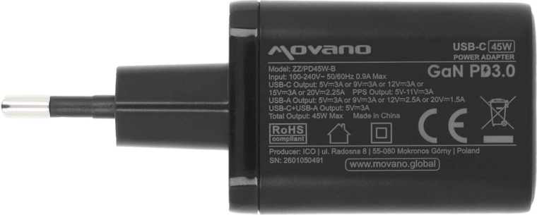Hitro polnjenje do 45 W (USB-C PD 3.0 + PPS)