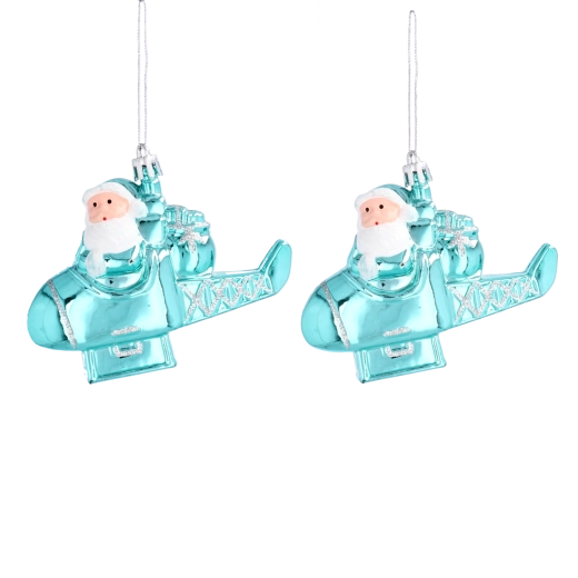 Božični viseči okraski Božiček v letalu, komplet 2 kosa