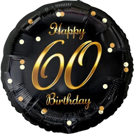 Folijski balon Happy 60 Birthday – črn z zlatim potiskom