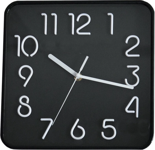 Stenska ura 25,3 × 25,3 cm z 3D številčnico – črna