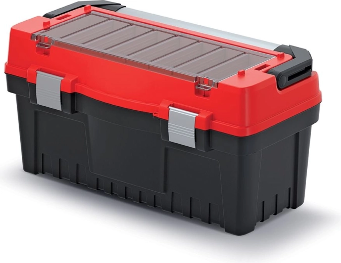 EVO kovček za orodje s kovinskim ročajem in zapahi, 59 × 28,8 × 30,8 cm, rdeč
