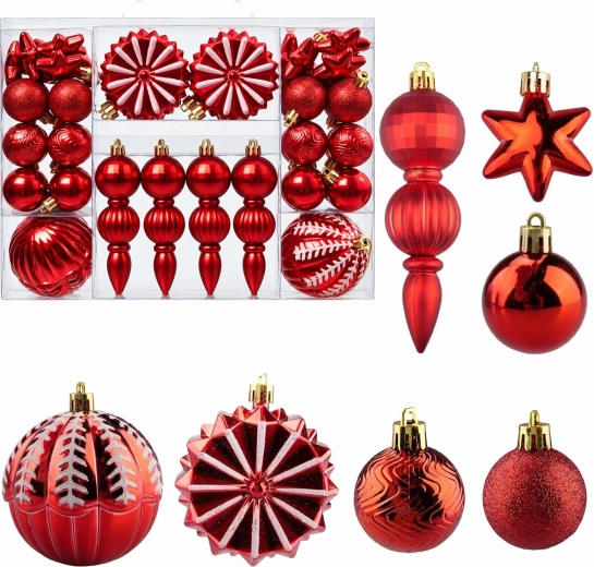 Glossy Unbreakable Christmas Ornaments, Set of 52 Pieces