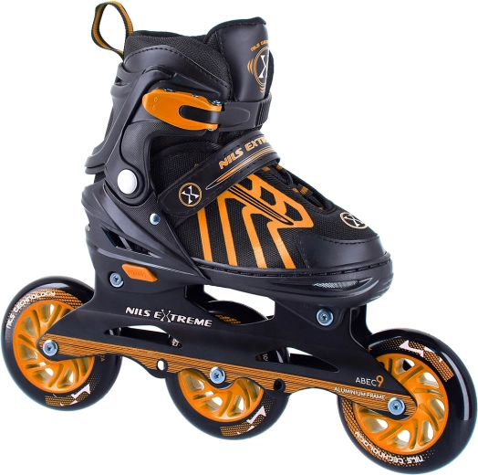 Koleščki NILS Extreme s tremi kolesi premera 100 mm, oranžni – velikost 29–33