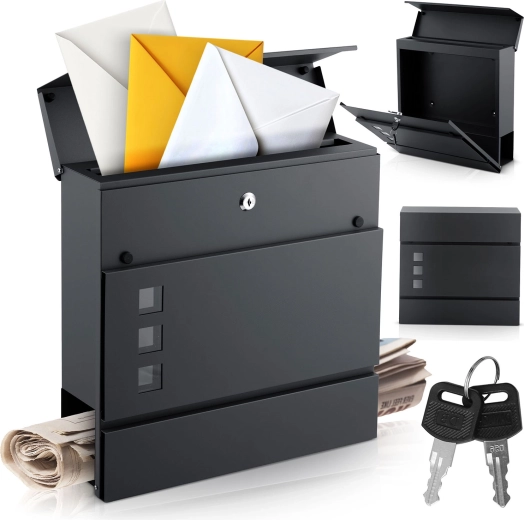 Stenska poštna omarica z nosilcem za časopise 37 × 37 × 10,5 cm, antracit