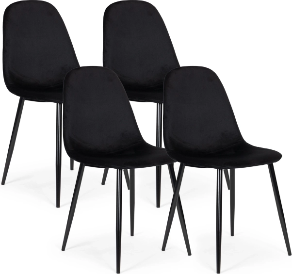 Set 4 žametnih jedilnih stolov ModernHome, črni