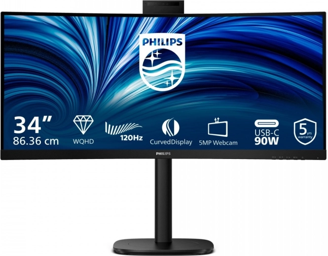 Ukrivljeni 34" monitor PHILIPS 34B2U3600CH z USB‑C, KVM in spletno kamero