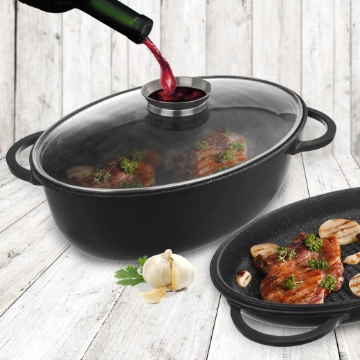 Stekleni pokrov z dozatorjem za sočno pečenje