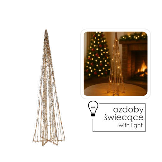 Božično LED stožčasto drevo 50 cm – zlato