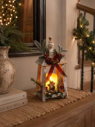 Christmas wooden lantern with LED candle