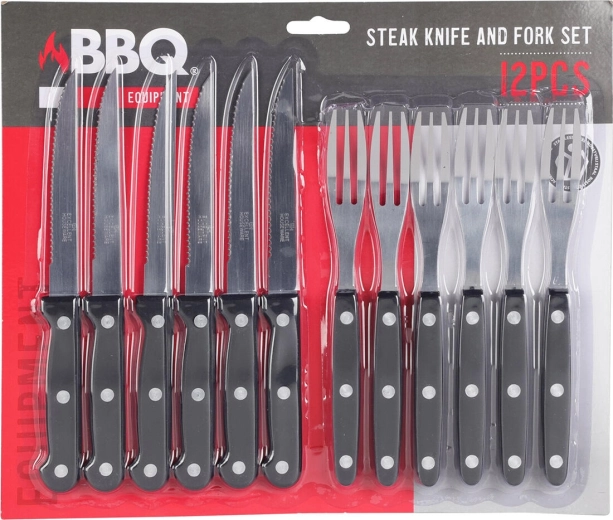 BBQ set zrezanega pribora iz nerjavnega jekla, 12-delni komplet